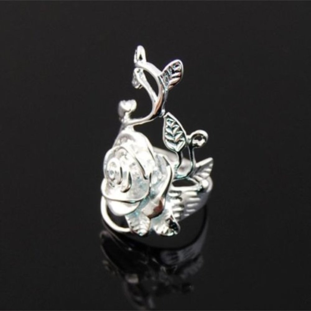 Ring ~ Rose Flower ~ .925 Sterling Silver ~ Solid - Picture 3 of 7